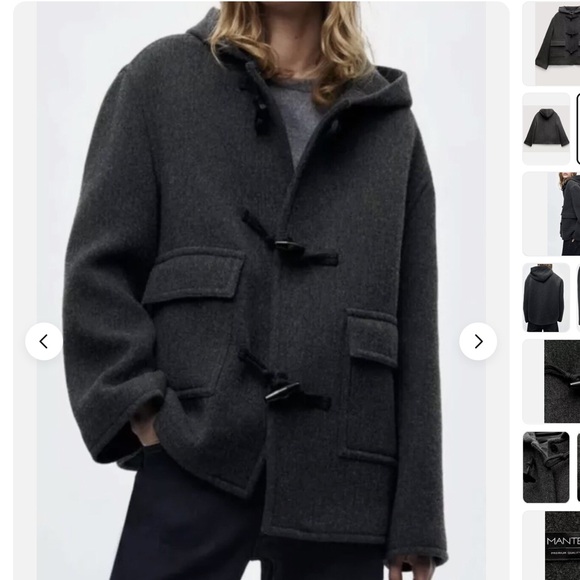 ZARA Manteco Wool Jacket Size M Womens Toggle Coat Hooded Grey $150 retail NWOT - Picture 2 of 9